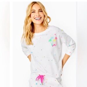 LILLY PULITZER Sheridan Paint Splatter Palm Tree Sweatshirt Top